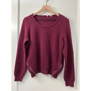 Moth Women's Burgundy Textured Pullover Thick Material Top Side Zippers Size M